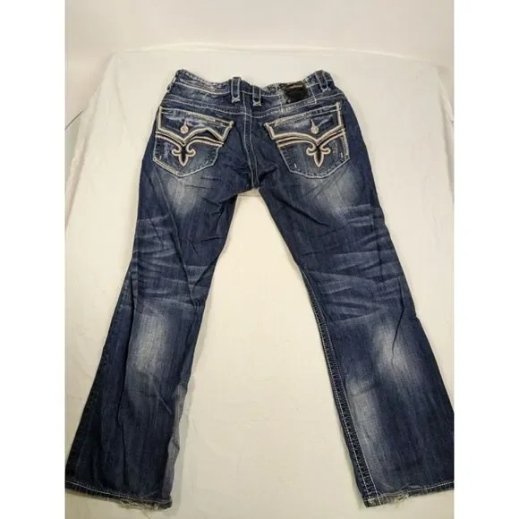 Buckle Rock Revival Troy Relaxed Straight Jeans Mens Size 34 Blue‎ Denim Western